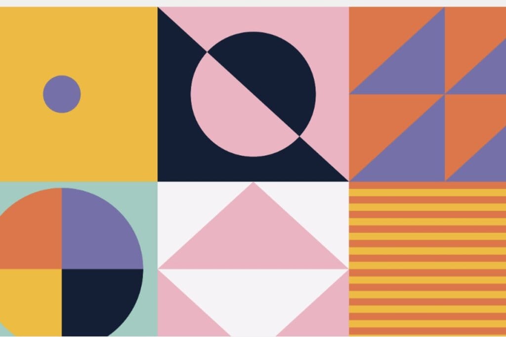 Playful mid-century geometric pattern representing organized property records and title study