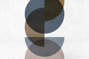 Abstract mid-century art with overlapping geometric moon shapes representing balance in labor law