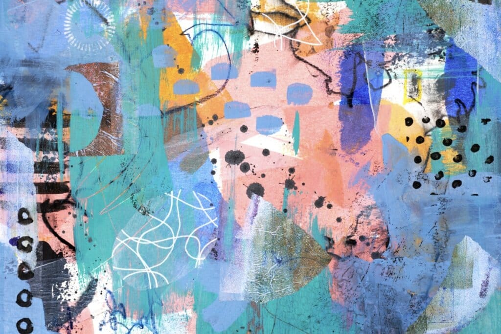 Abstract mixed-media collage in soft tones representing careful, attentive medical care