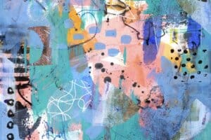 Abstract mixed-media collage in soft tones representing careful, attentive medical care