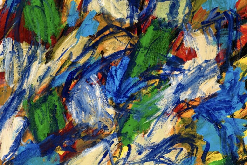 Expressive abstract brushstroke painting representing movement and international investment journey
