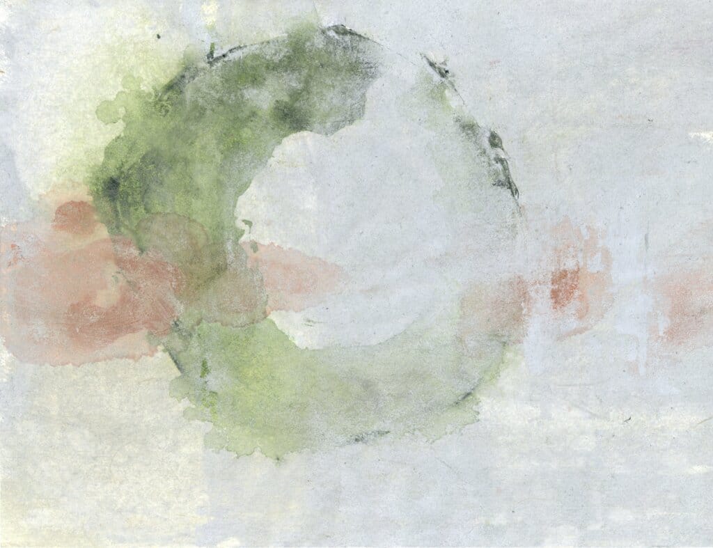 Abstract earth-tone ink stain art with an open circular ring representing revocable consent and digital privacy