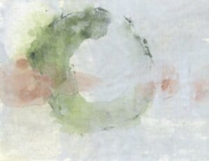 Abstract earth-tone ink stain art with an open circular ring representing revocable consent and digital privacy
