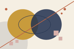 Abstract geometric art with two overlapping circles and a dividing line representing the distinction between corporate partnership and employment subordination